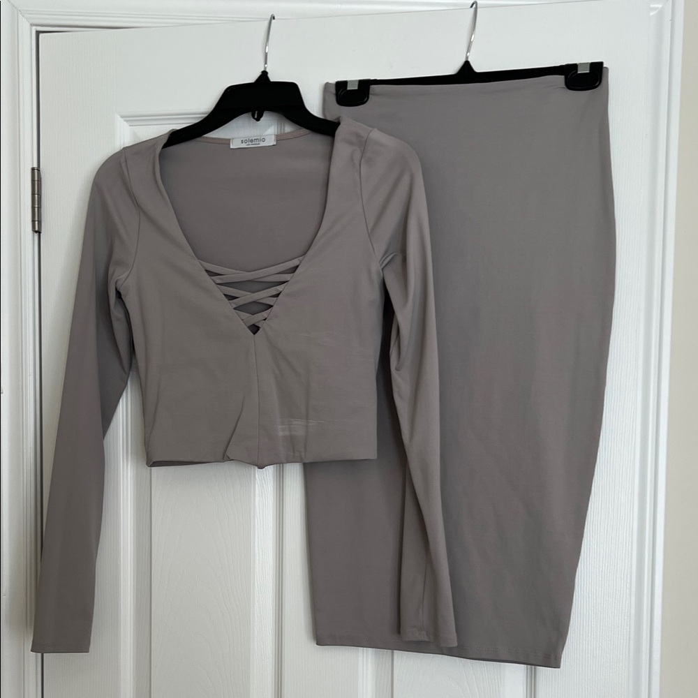 Oh Polly Gray Long Sleeve skirt set